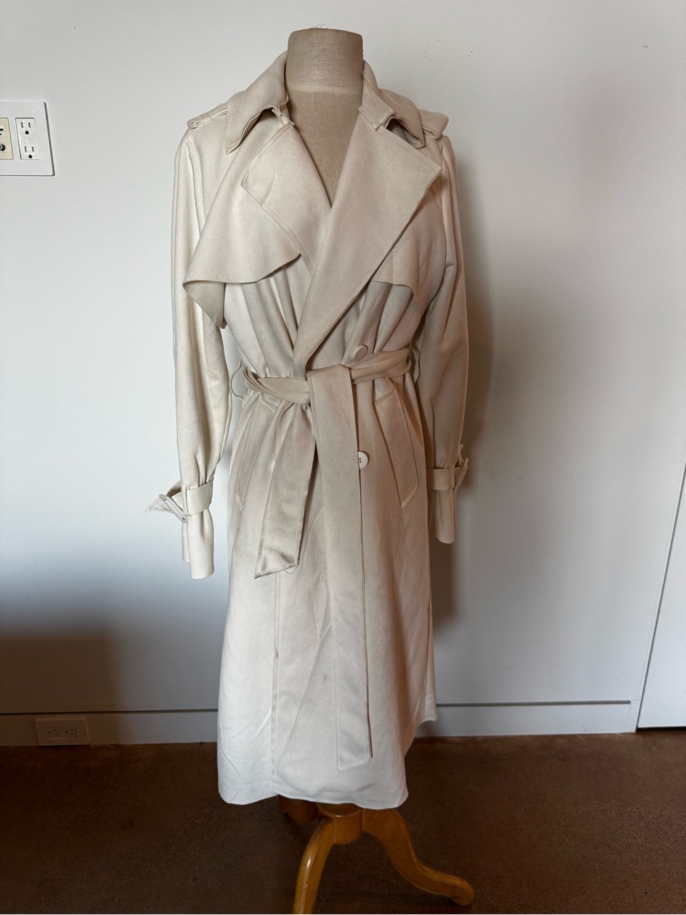 Forever 21 Cream Long Trench Coat with Belt